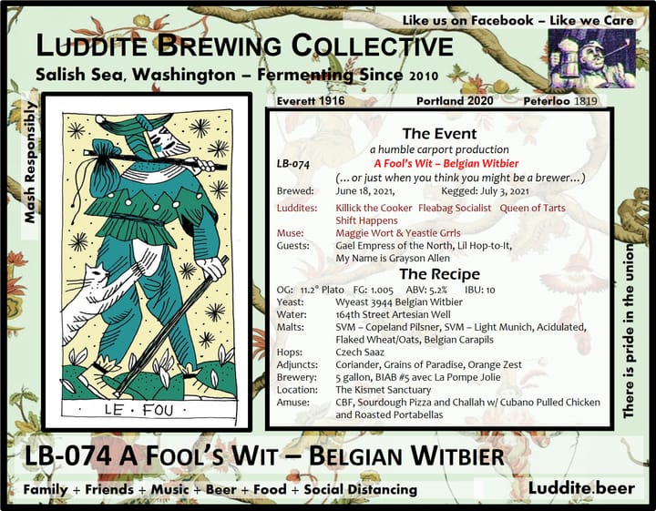 LB-074 A Fool's Wit - Belgian Witbier (BIAB)